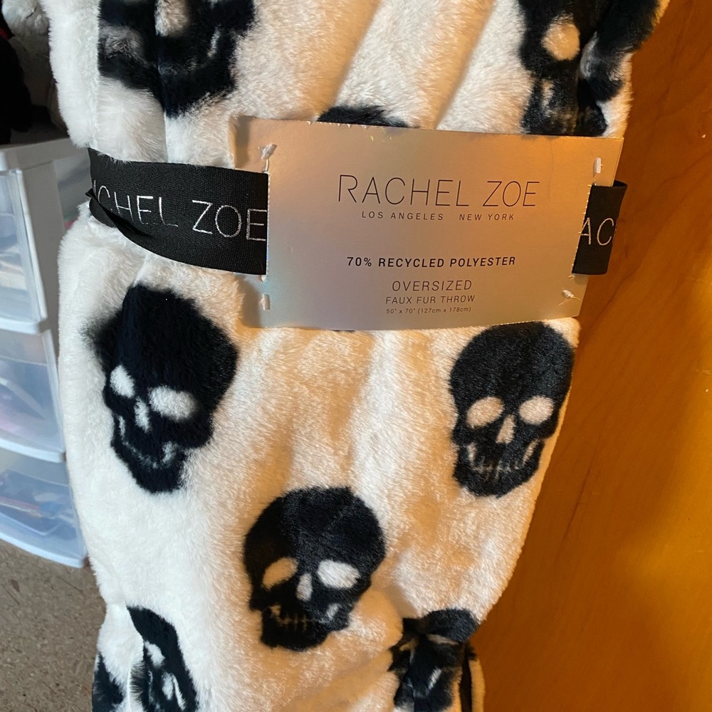Rachel Zoe Black and White Skull Faux Fur Throw